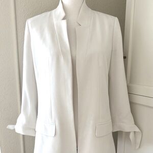 LOFT Women’s White Open Front Blazer with Sleeve Tie Detail Size Small Pre Loved